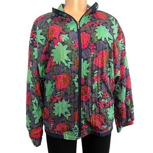 Bolo Spirit Vintage 80s Vibrant Multicolored Floral Windbreaker